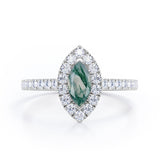 Classic Marquise 1 carat Marquise Moss Green Agate and Diamonds Engagement Ring in White Gold