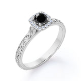 1.15 Carat Round Cut Lab Grown Black Diamond Art Deco Engagement Ring In White Gold