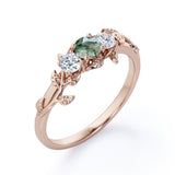 Leafy 1 Carat Round Cut Moss Agate Engagement Ring