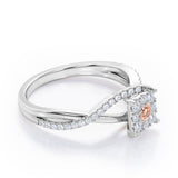 Semi Twisted Infinity 0.9 Carat Round Shape Morganite and diamond Square Floral Cluster in Rose Gold