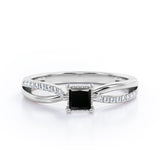 Twisted and Split Pinched Shank 0.65 carat Princess Black Diamonds Elegant Engagement Ring in White Gold