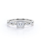 Infinity 1 carat Square Cut Moissanite and Diamond Halo Promise Ring in White Gold