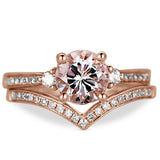 Perfect 1.50 Carat Three Stone Morganite and Moissanite Wedding Ring Set in Rose Gold
