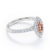 Classic Marquise 1 carat Marquise Morganite and Diamonds Engagement Ring in White Gold