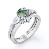 Contour Crown 0.8 Carat Round Moss Agate Bridal Set