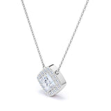 1 Carat Moissanite Halo Pendant Necklace in 18K White Gold over Silver