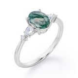Five Stone 1.25 Carat Oval Moss Agate Engagement Ring