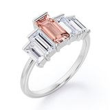 Graduated Baguette 1.5 carat Morganite and Cubic Zirconia Engagement Ring in White Gold