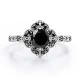 1.5 ct Round Lab Black Diamond Vintage Flower Engagement Ring