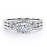 Triple Split-Shanked Pave - 0.55 TCW Princess Cut Diamond - Halo Engagement Ring - 10K White Gold