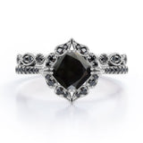 1.65 ct Cushion Lab Black Diamond Vintage Halo Bridal Set