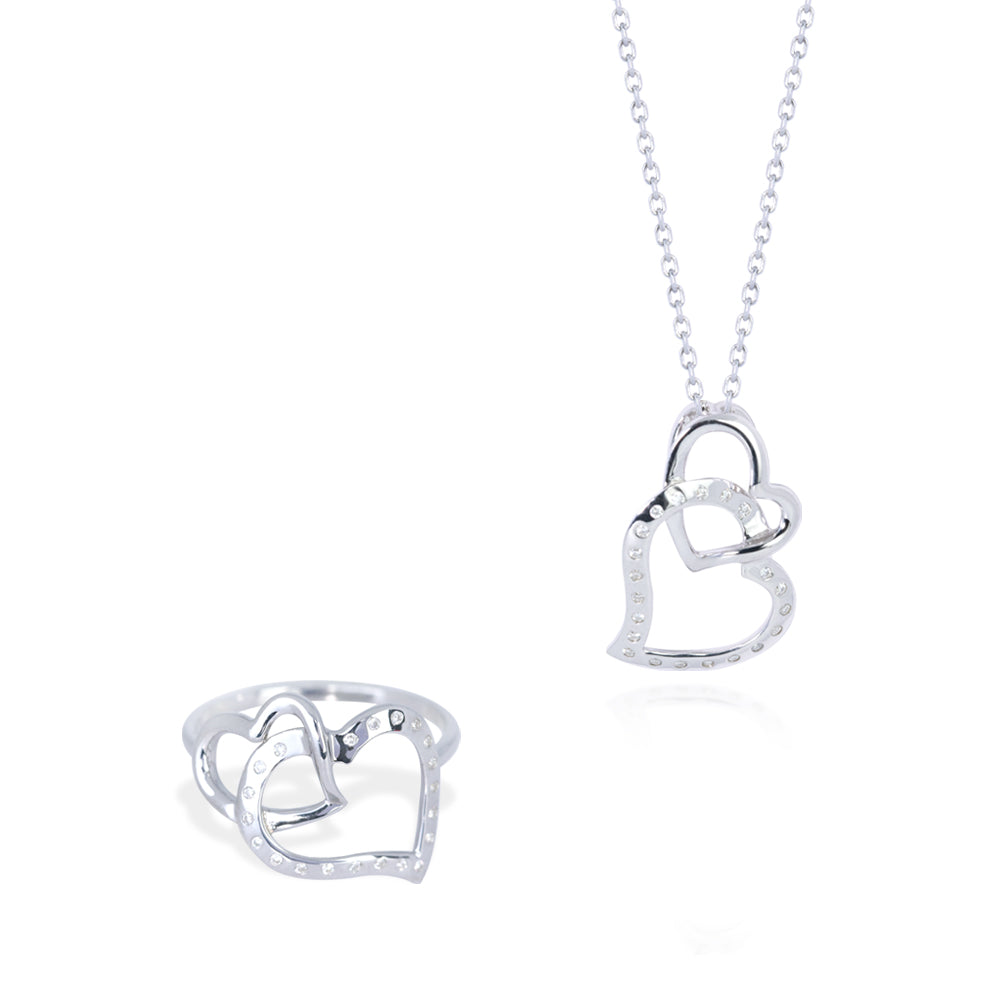 Heart-Interlocking Jewelry Gift Set of 0.15 TCW Moissanite with Ring & Pendant Necklace