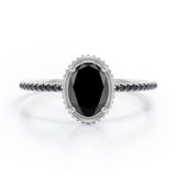 Milgrain Bezel Prong 1.5 TCW Oval Cut Lab Created Black Diamond Pave Style Engagement Ring in White Gold