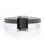 4-Prong Setting 1.65 TCW Emerald Cut Lab Created Black Diamond Wedding Set with Pave Accents in White Gold