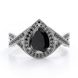 1.5 ct Teardrop Lab Black Diamond Halo Infinity Engagement Ring