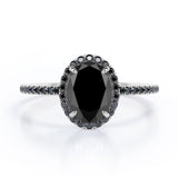 1.5 ct Oval Lab Black Diamond Halo Pave Engagement Ring