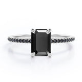 1.25 ct Emerald Lab Black Diamond Pave Engagement Ring