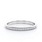 Pave Channel - 0.15 TCW Round Cut Diamond Minimalist Wedding Band in White Gold