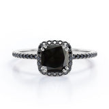 1.5 ct Cushion Lab Black Diamond Halo Engagement Ring