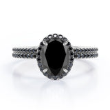1.7 ct Ovate Lab Black Diamond Halo Wedding Ring Set