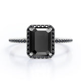 Halo-Style 1.5 TCW Emerald Cut Lab Created Black Diamond Engagement Ring with Pave Accents in White Gold