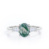 Five Stone 1.25 Carat Oval Moss Agate Engagement Ring