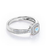 Double Pave Channel 1.5 Carat Round-Shaped Moonstone and diamond Halo Cluster Engagement Ring in Rose Gold