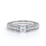 0.75 carat Timepiece Jewelry Cushion Moissanite and Diamond Engagement Ring in White Gold - Mother's Day - Anniversary