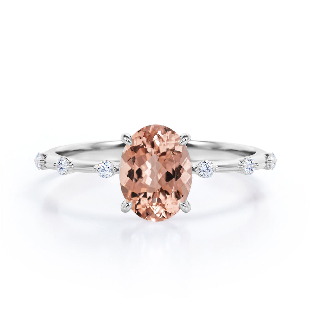 Dainty Twig Branch Style 1 carat Oval Morganite and Moissanite Engagement Ring in Rose Gold