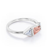 Lovely House Three Stone 1 carat Baguette Morganite and moissanite Engagement Ring in Rose Gold