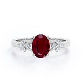 Luxurious Clover Lucky Leaf 0.5 carat Oval Lab-Created Ruby and Diamond Engagement Ring in Rose Gold