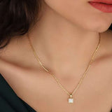 Beautiful 1 Carat Princess cut Opal Solitaire Pendant Necklace in 18k Yellow Gold over Silver