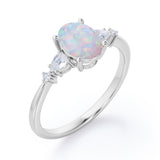 1.1 Ct Oval Cut Lab Created Opal Five Stone Engagement Ring