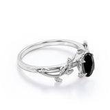 1 ct Oval Lab Black Diamond Leaf Style Engagement Ring