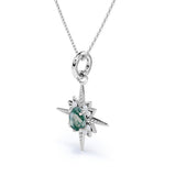 Vintage North Star pendant with 1.10 carat Oval Green Moss Agate and Moissanite Necklace in White Gold