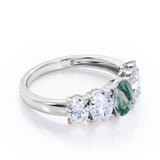 Oval Basket Set 1.25 carat Moss Green Agate and moissanite Fine Jewelry Ring in Rose Gold