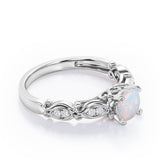 Decorative Basket Prong 0.5 carat Round Opal and Diamond Nature-Inspired Ring in Rose Gold