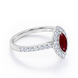 Classic Marquise 1 carat Marquise Lab Ruby and Diamonds Engagement Ring in White Gold