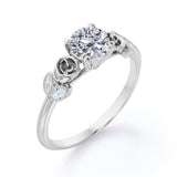 Sophisticated Roses 0.55 carat Round Moissanite Engagement Ring in Rose Gold