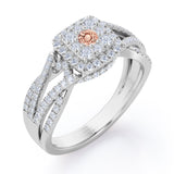 Double Infinity Split Shank - 1.4 Carat Round Shaped Morganite and diamond - Flush Cluster Halo Engagement Ring in White Gold