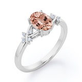 Luxurious Clover Lucky Leaf 0.5 carat Oval Morganite and Diamond Engagement Ring in Rose Gold