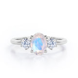 Simple Trio Stone 0.8 carat Oval Moonstone and Diamond Engagement Ring in Rose Gold