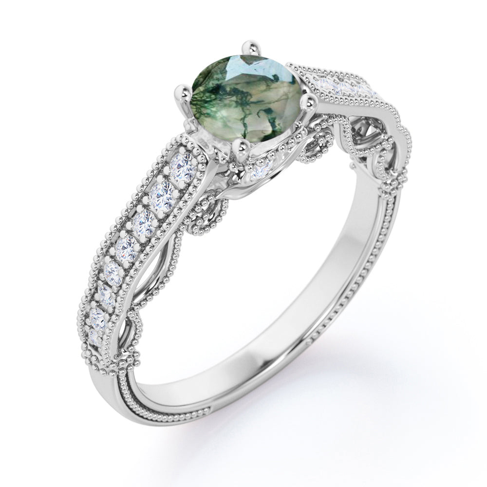 1.25 Carat Round Green Moss Agate Vintage Ring