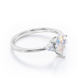 Seven Stone 0.5 carat Pear Moonstone and Diamond Dainty Band Engagement Ring in White Gold