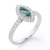 Classic Marquise 1 carat Marquise Moss Green Agate and Diamonds Engagement Ring in White Gold