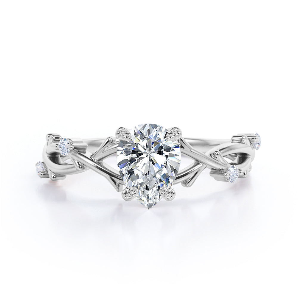 Nature Inspired 0.55 Carat Pear Moissanite Twisted Engagement Ring