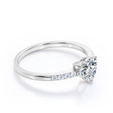 Classic Dainty Band 0.55 carat Heart Moissanite and Diamond Engagement Ring in White Gold