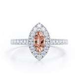 Classic Marquise 1 carat Marquise Morganite and Diamonds Engagement Ring in White Gold
