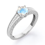 Vintage Bowtie Filigree 1 carat Round Moonstone Solitaire Engagement Ring in White Gold