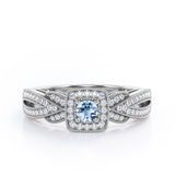 Extravaganza Milgrain Bordered - 1.45 Carat Round Brilliant Cut Aquamarine - Halo Pave Channel Engagement Ring in White Gold